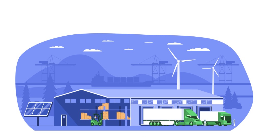 graphic of green energy in a warehouse