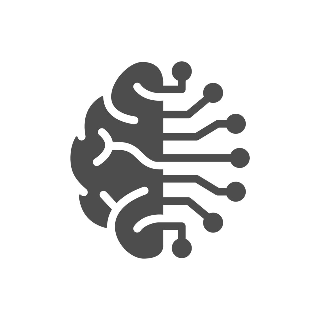 AI icon, a brain split in half turning into computer wires.